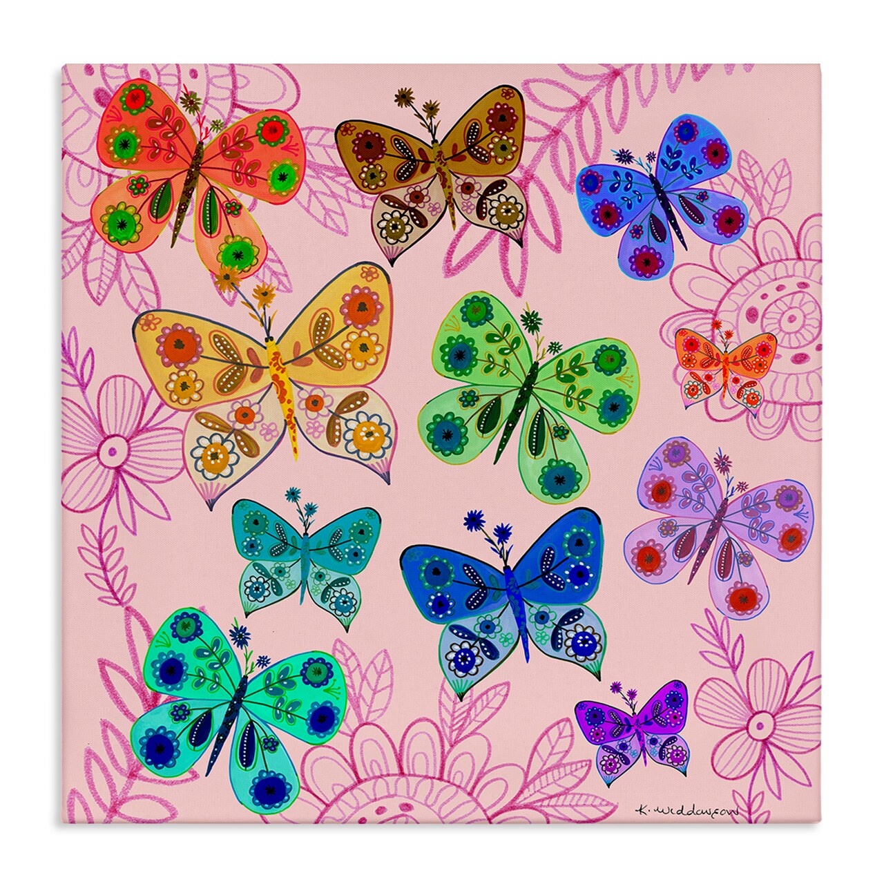 Stupell Industries Bright Patterned Butterflies Canvas Design by Kay Widdowson